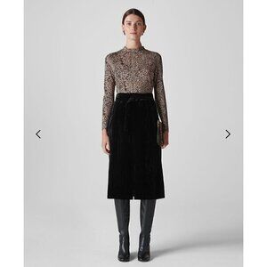 NWT Whistles Crushed Velvet Buckle Skirt Black 2